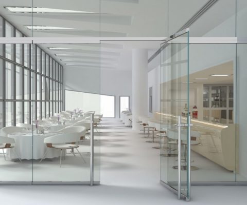 Mẫu cửa kính xoay 2 cánh sang trọng cho nhà hàng