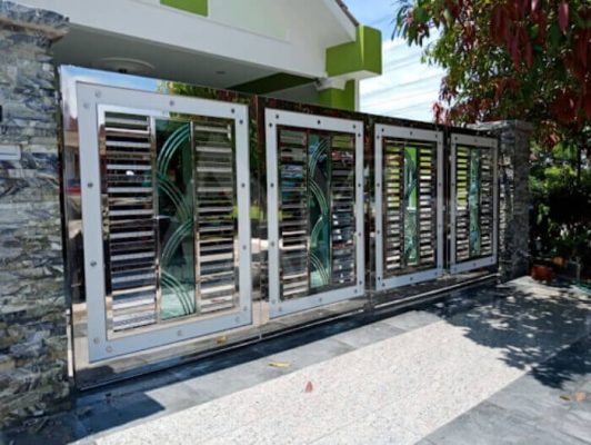 Mẫu cổng lùa đẹp bằng inox cực bền, bắt mắt